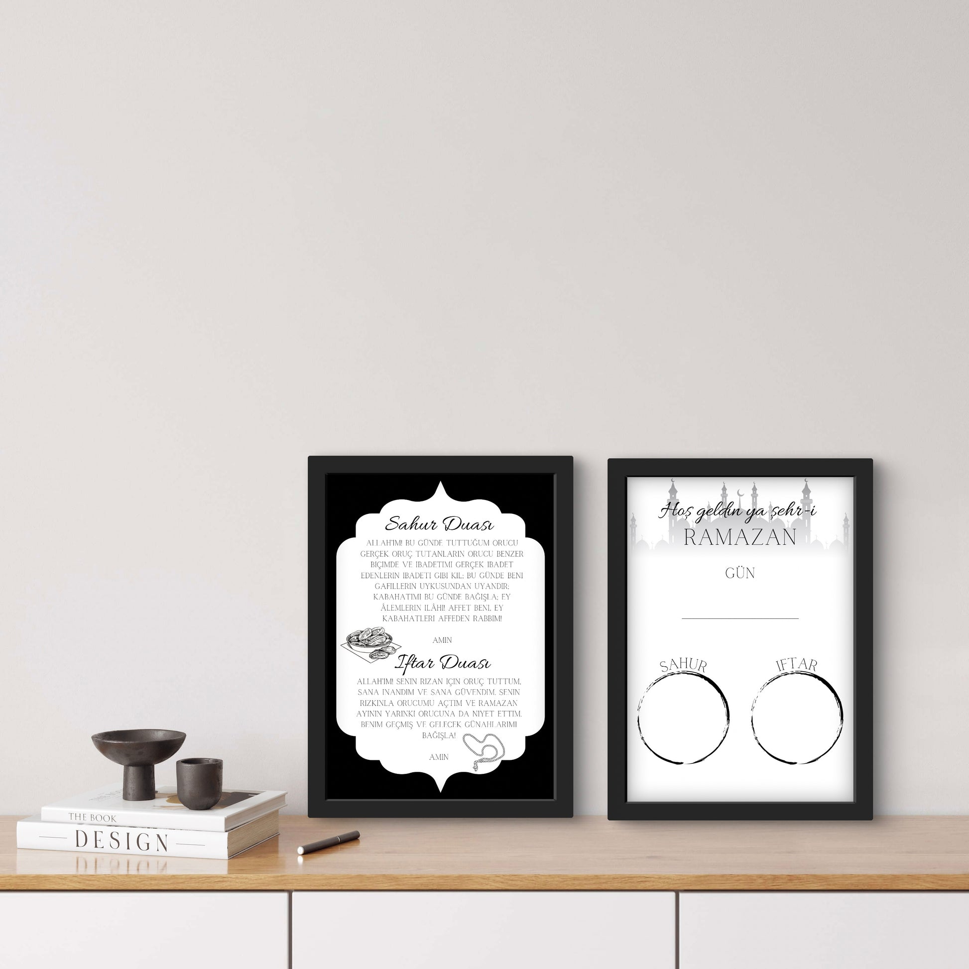 Eingerahmte Ramadan Karten mit Folienstift beschriftet, nachhaltige und wiederverwendbare Ramadan Deko für jedes Jahr